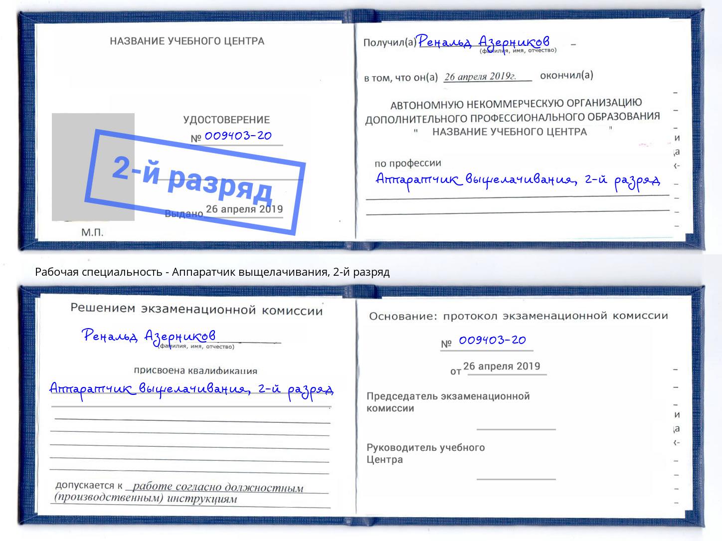 корочка 2-й разряд Аппаратчик выщелачивания Гатчина