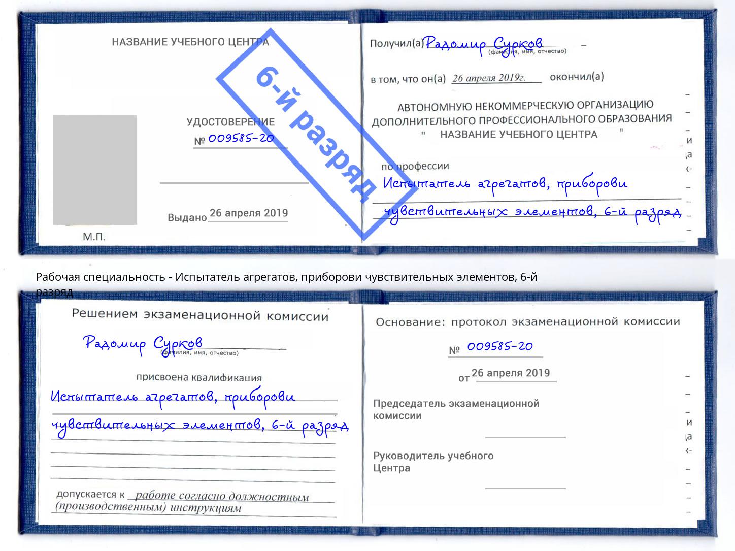 корочка 6-й разряд Испытатель агрегатов, приборови чувствительных элементов Гатчина