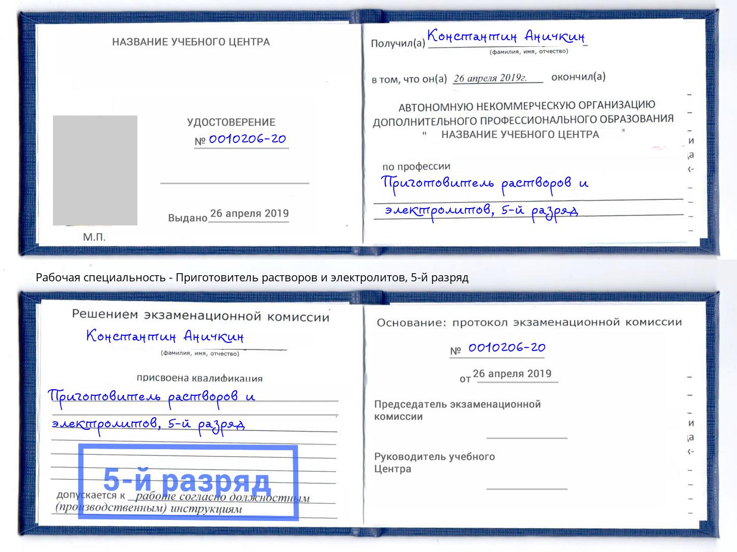 корочка 5-й разряд Приготовитель растворов и электролитов Гатчина