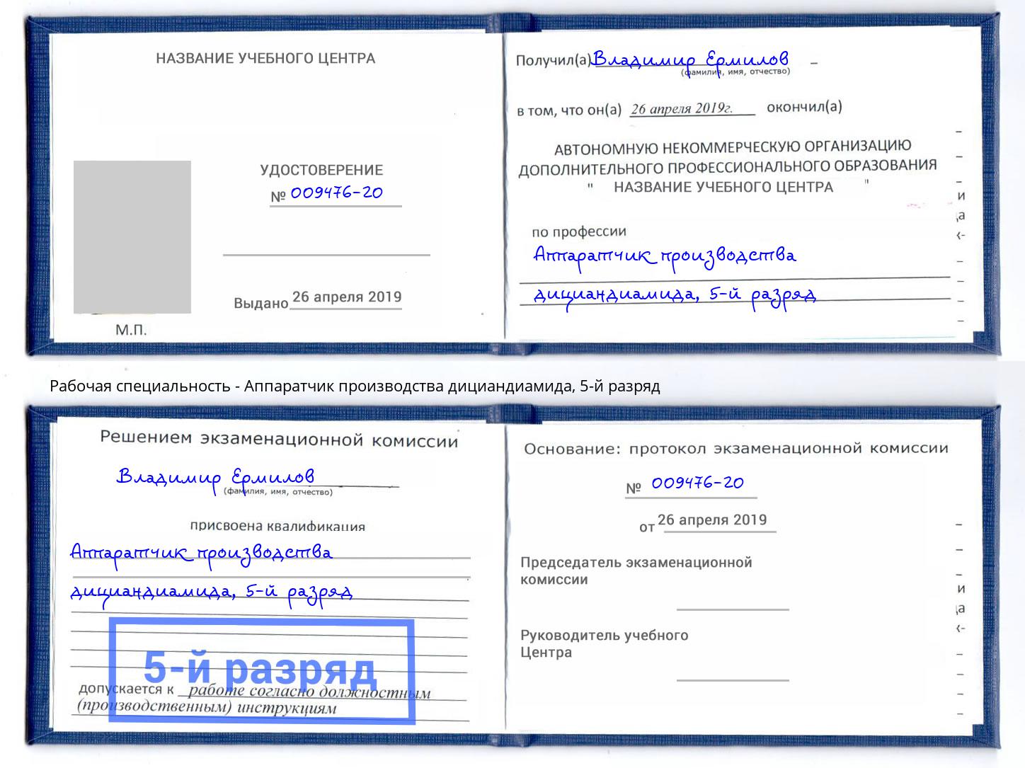 корочка 5-й разряд Аппаратчик производства дициандиамида Гатчина