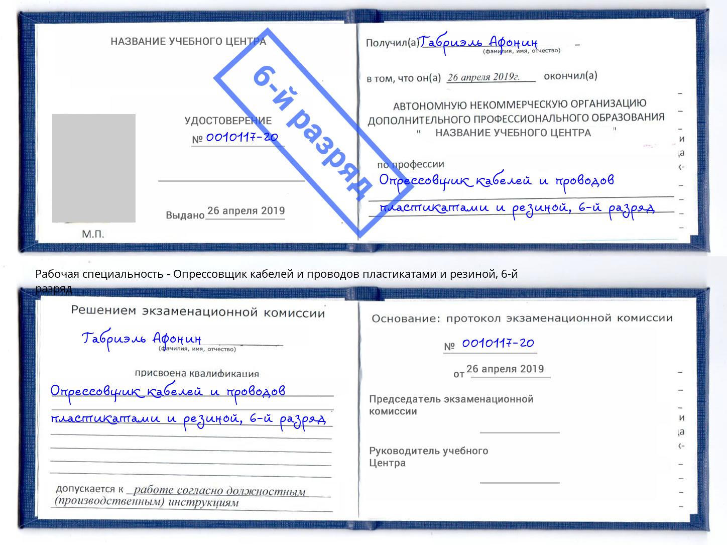 корочка 6-й разряд Опрессовщик кабелей и проводов пластикатами и резиной Гатчина