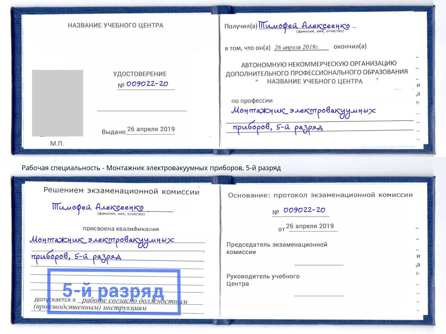 корочка 5-й разряд Монтажник электровакуумных приборов Гатчина