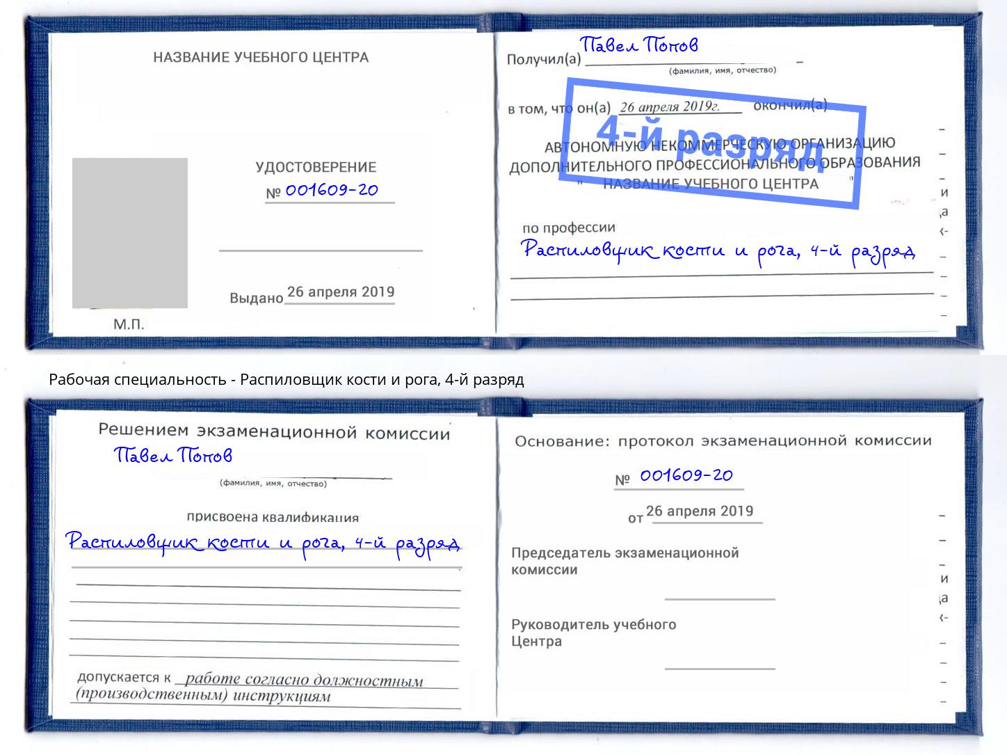 корочка 4-й разряд Распиловщик кости и рога Гатчина