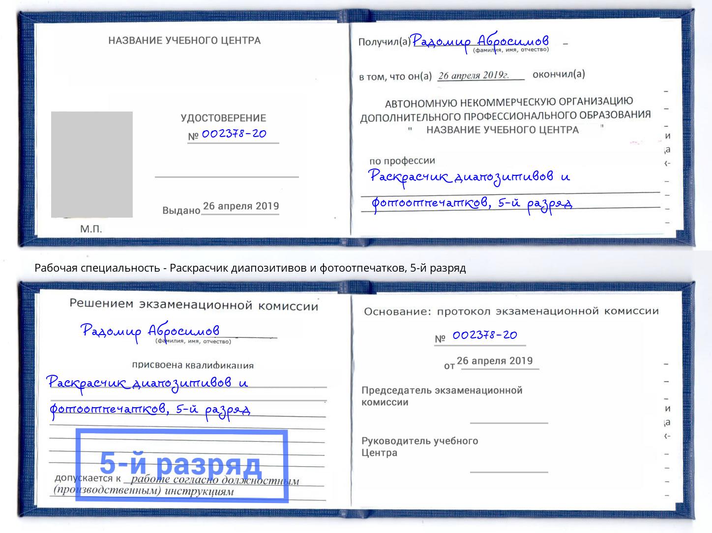 корочка 5-й разряд Раскрасчик диапозитивов и фотоотпечатков Гатчина