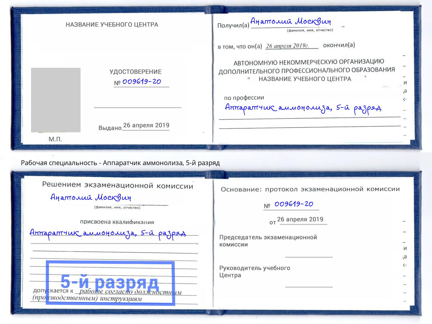 корочка 5-й разряд Аппаратчик аммонолиза Гатчина