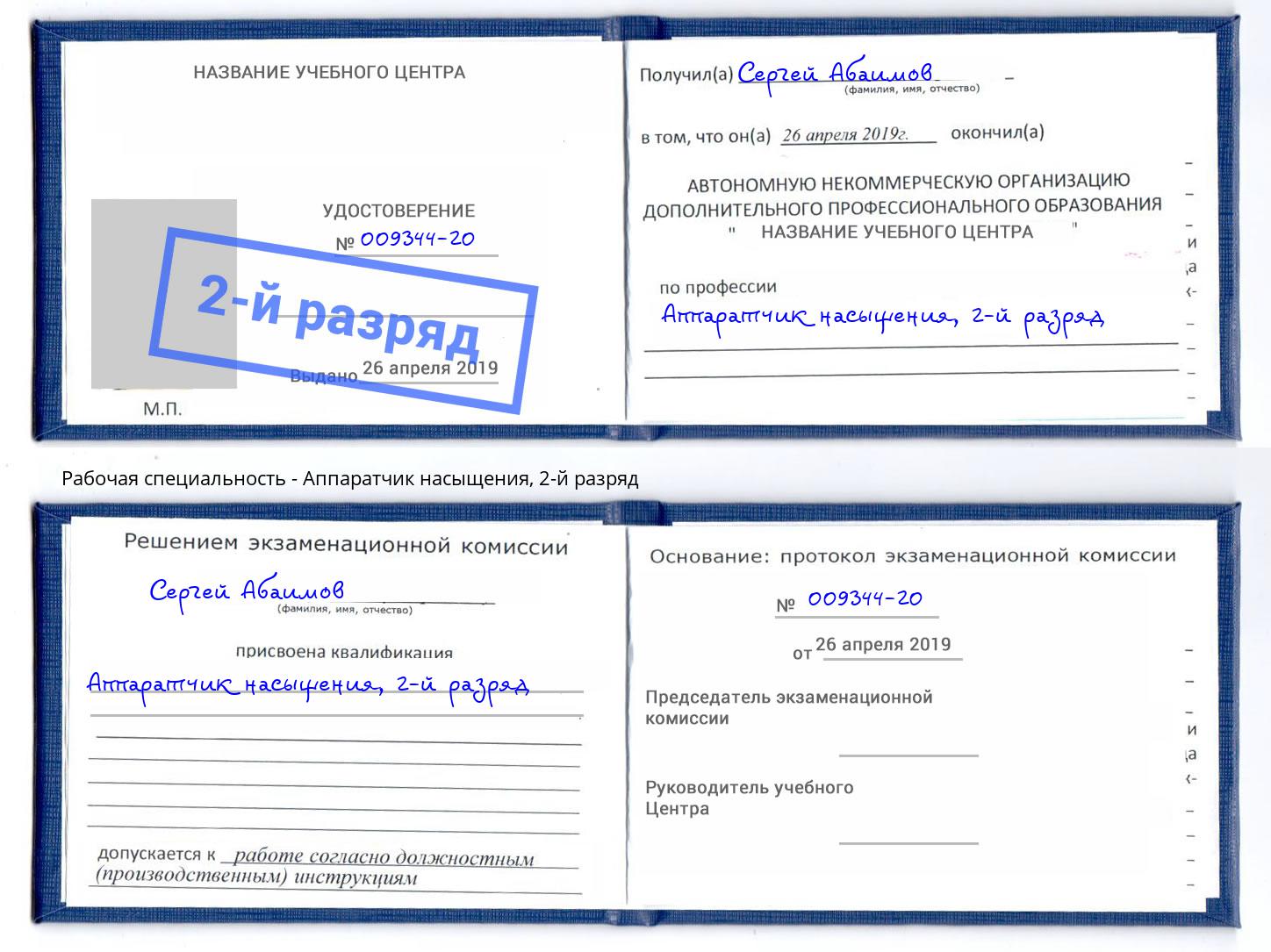 корочка 2-й разряд Аппаратчик насыщения Гатчина