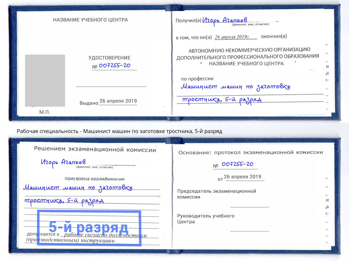 корочка 5-й разряд Машинист машин по заготовке тростника Гатчина
