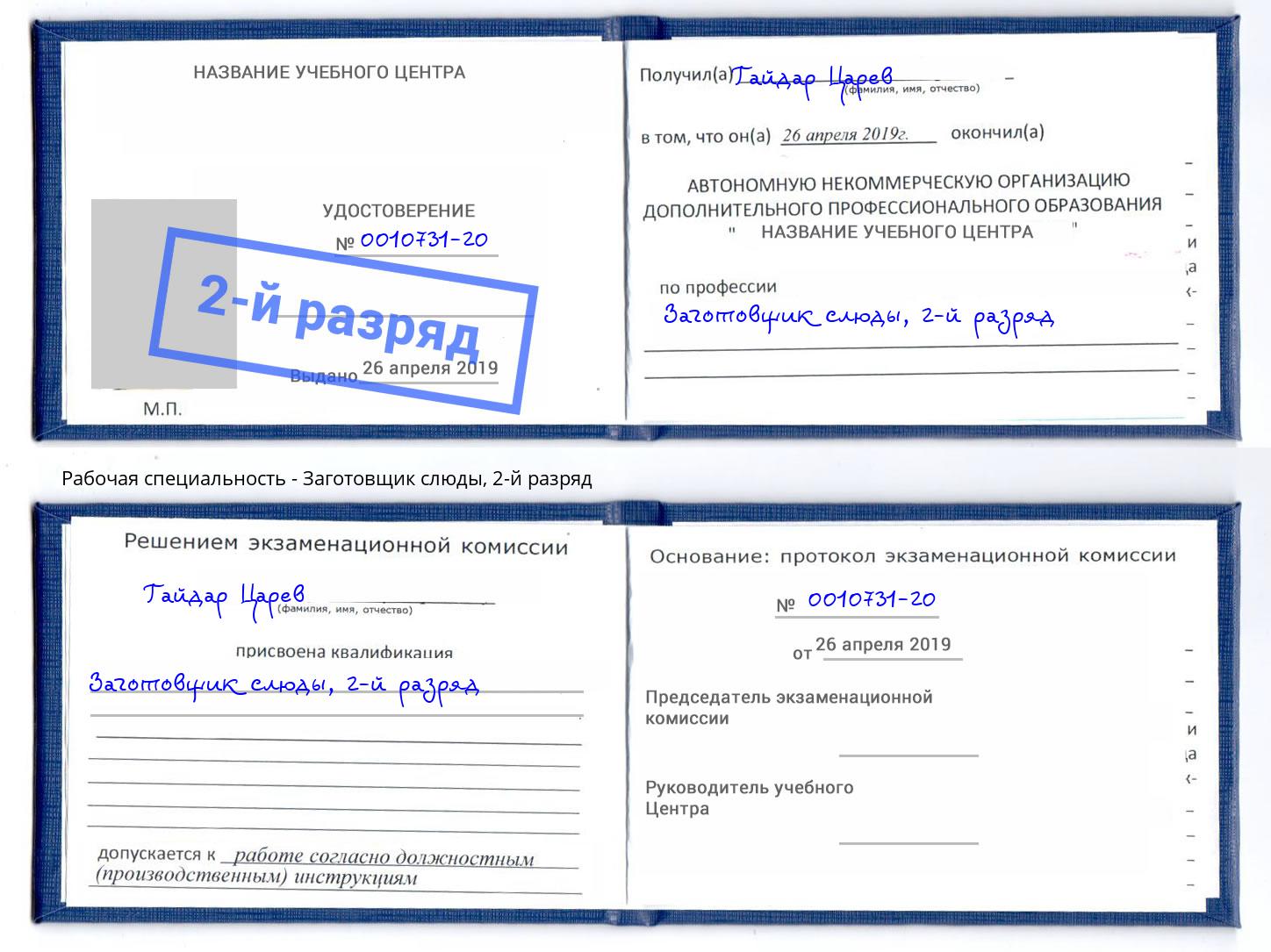 корочка 2-й разряд Заготовщик слюды Гатчина