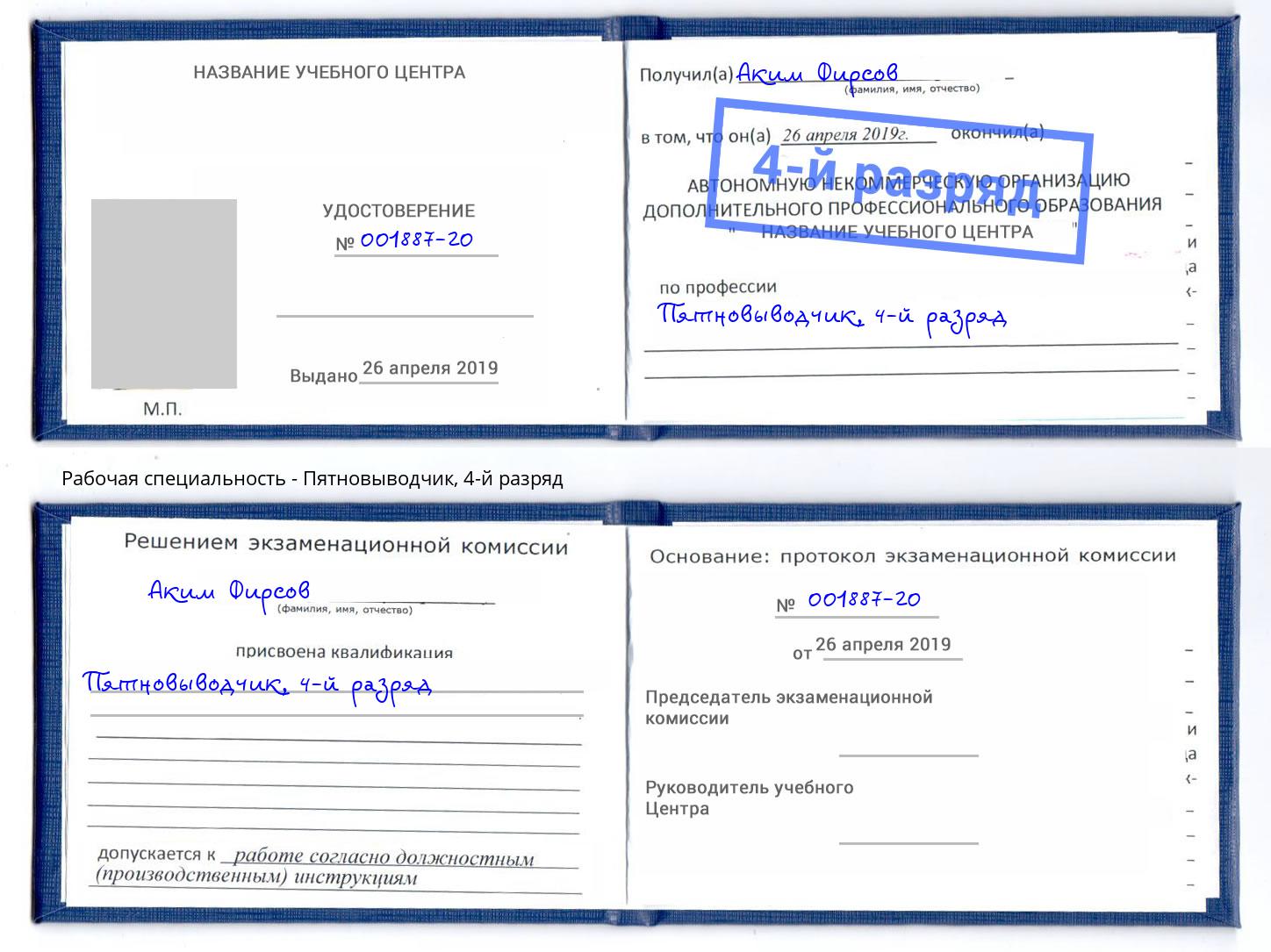 корочка 4-й разряд Пятновыводчик Гатчина