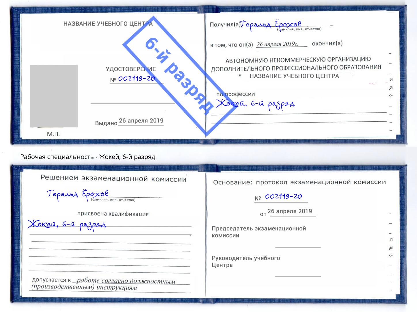 корочка 6-й разряд Жокей Гатчина
