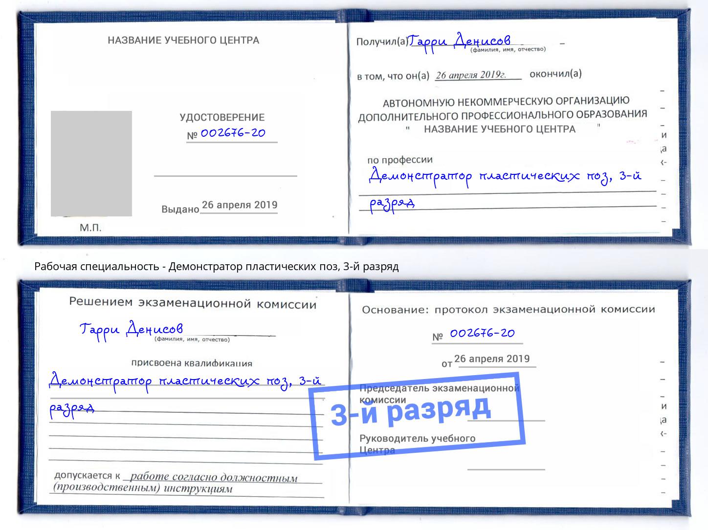 корочка 3-й разряд Демонстратор пластических поз Гатчина