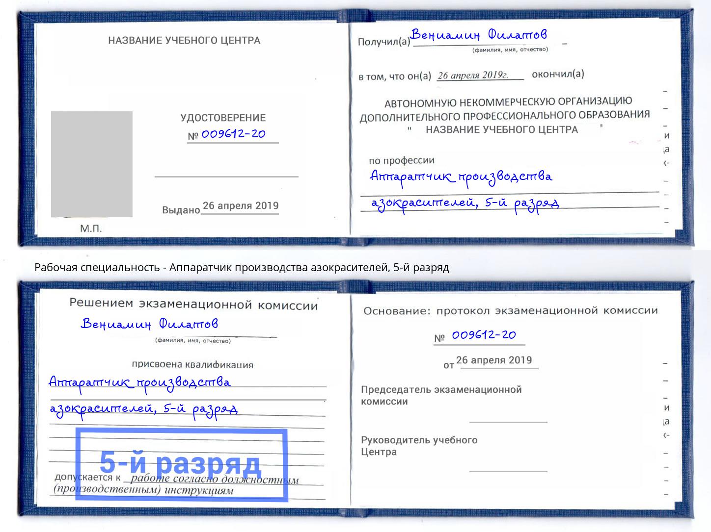 корочка 5-й разряд Аппаратчик производства азокрасителей Гатчина