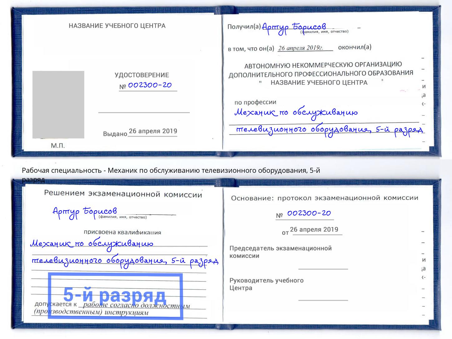 корочка 5-й разряд Механик по обслуживанию телевизионного оборудования Гатчина