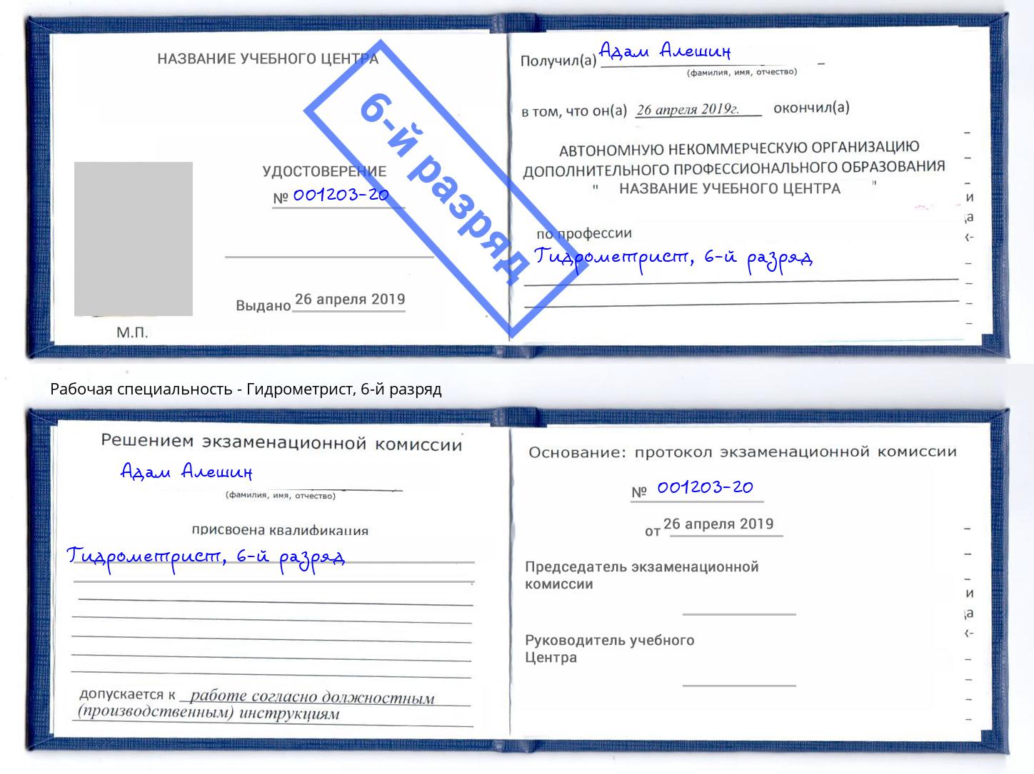 корочка 6-й разряд Гидрометрист Гатчина