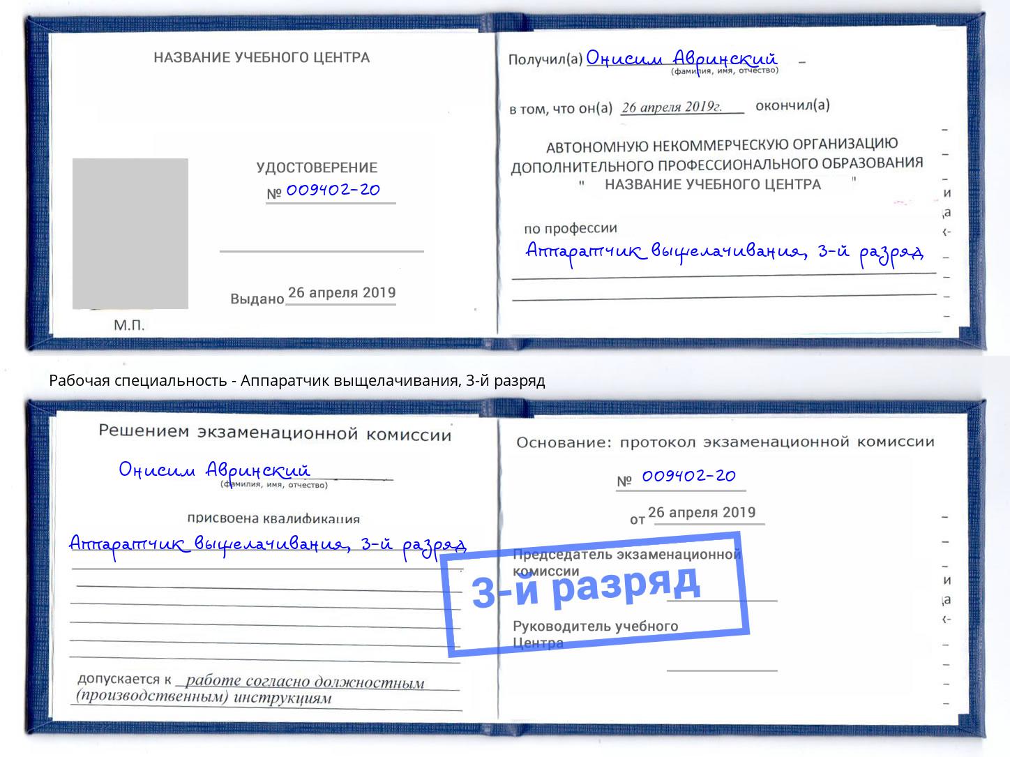 корочка 3-й разряд Аппаратчик выщелачивания Гатчина