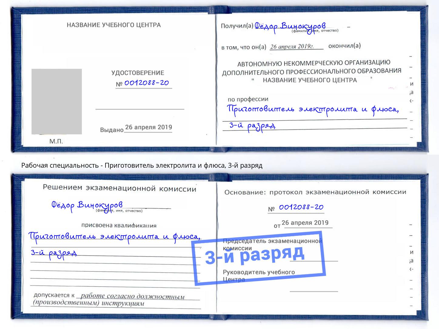 корочка 3-й разряд Приготовитель электролита и флюса Гатчина