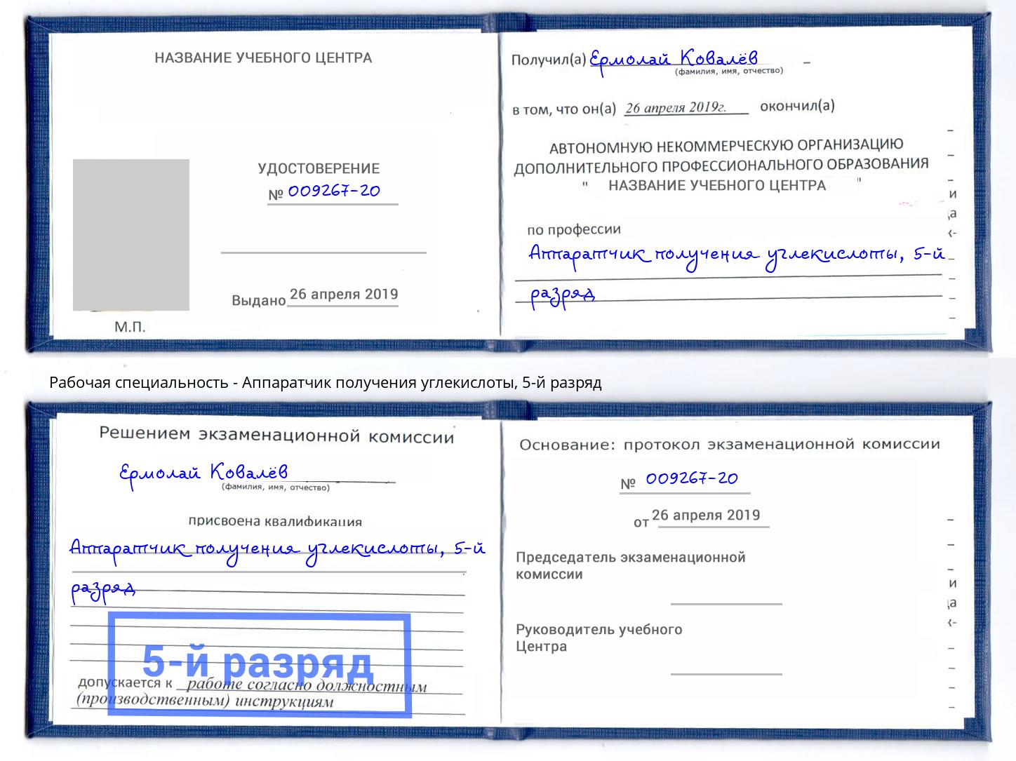 корочка 5-й разряд Аппаратчик получения углекислоты Гатчина
