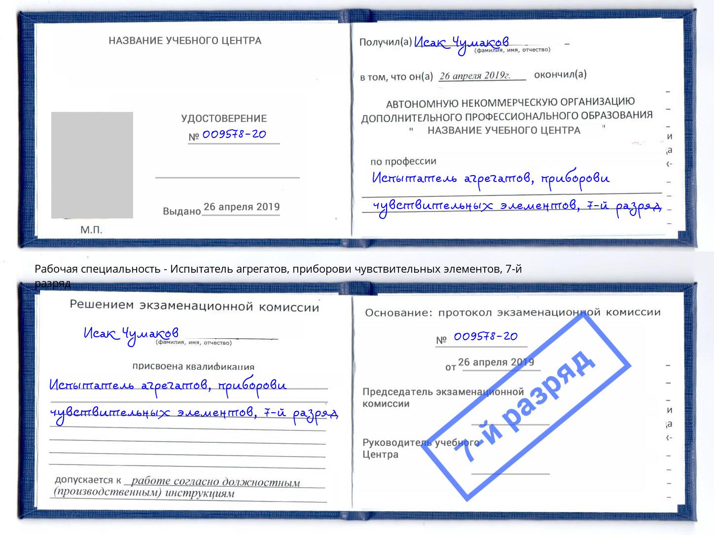 корочка 7-й разряд Испытатель агрегатов, приборови чувствительных элементов Гатчина