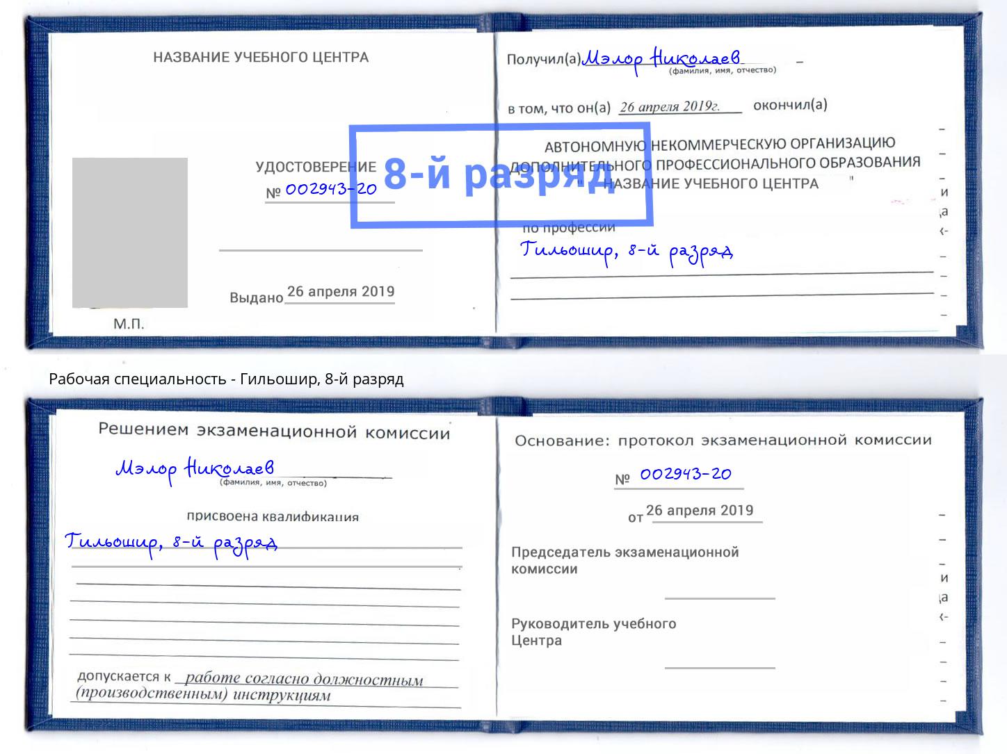 корочка 8-й разряд Гильошир Гатчина