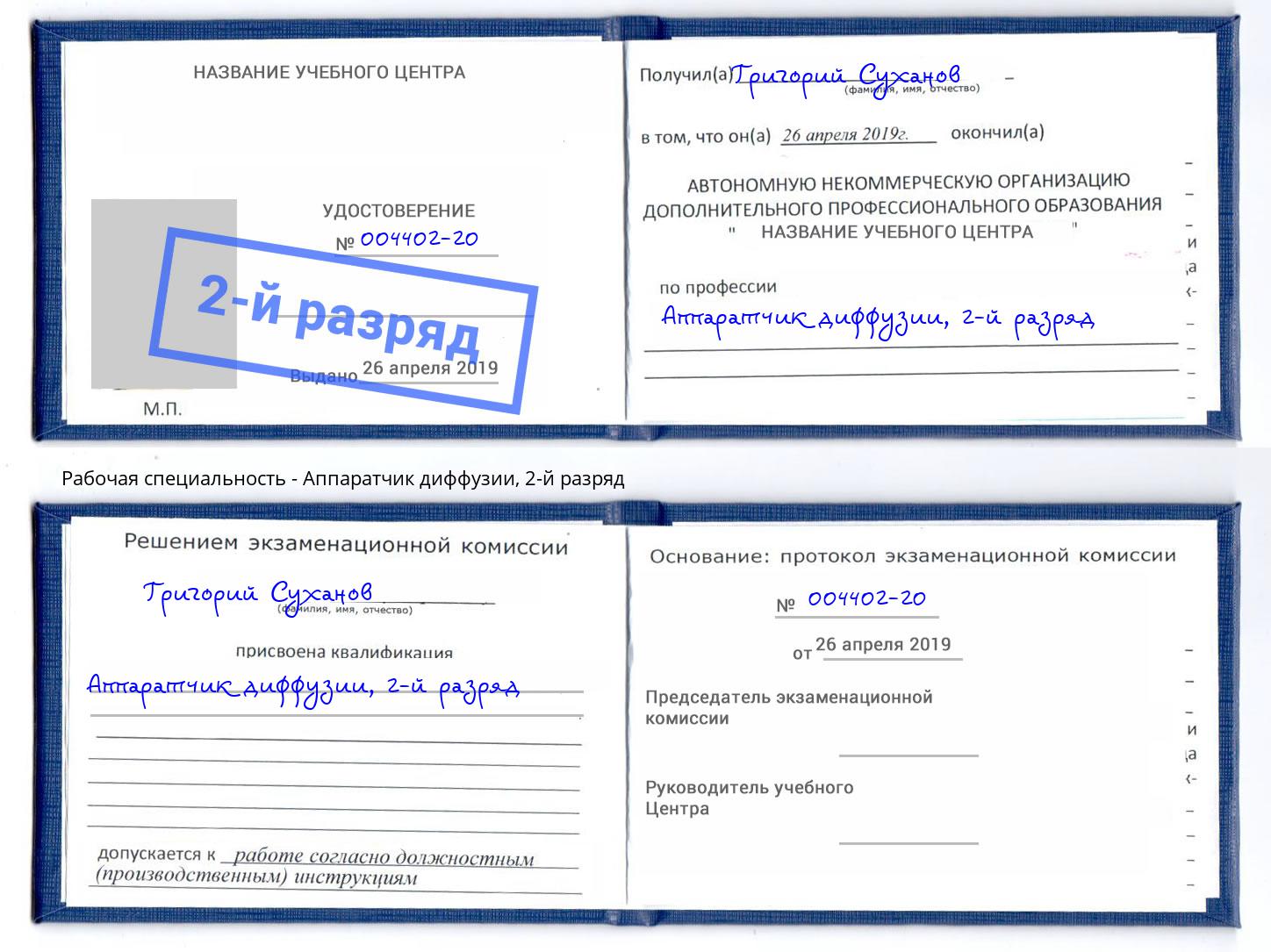 корочка 2-й разряд Аппаратчик диффузии Гатчина