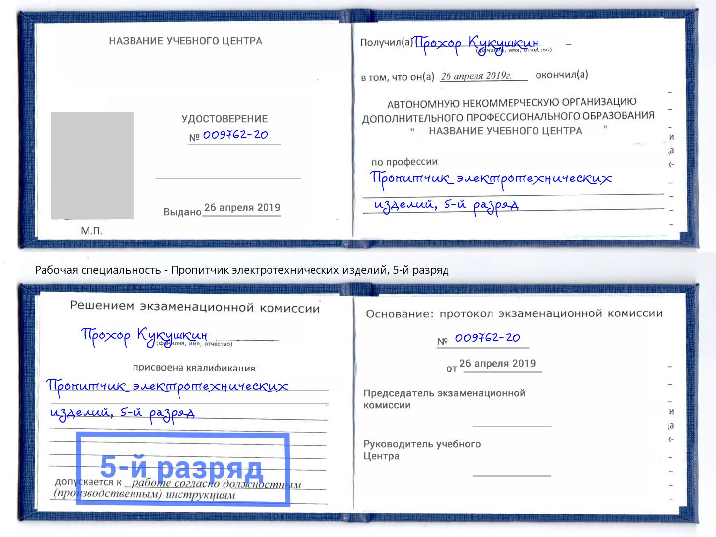 корочка 5-й разряд Пропитчик электротехнических изделий Гатчина