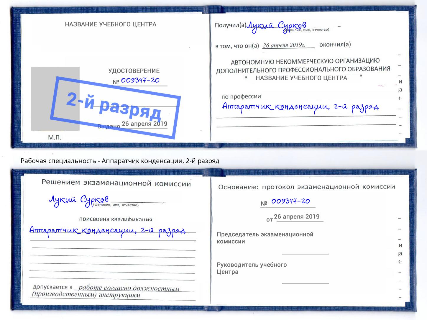 корочка 2-й разряд Аппаратчик конденсации Гатчина