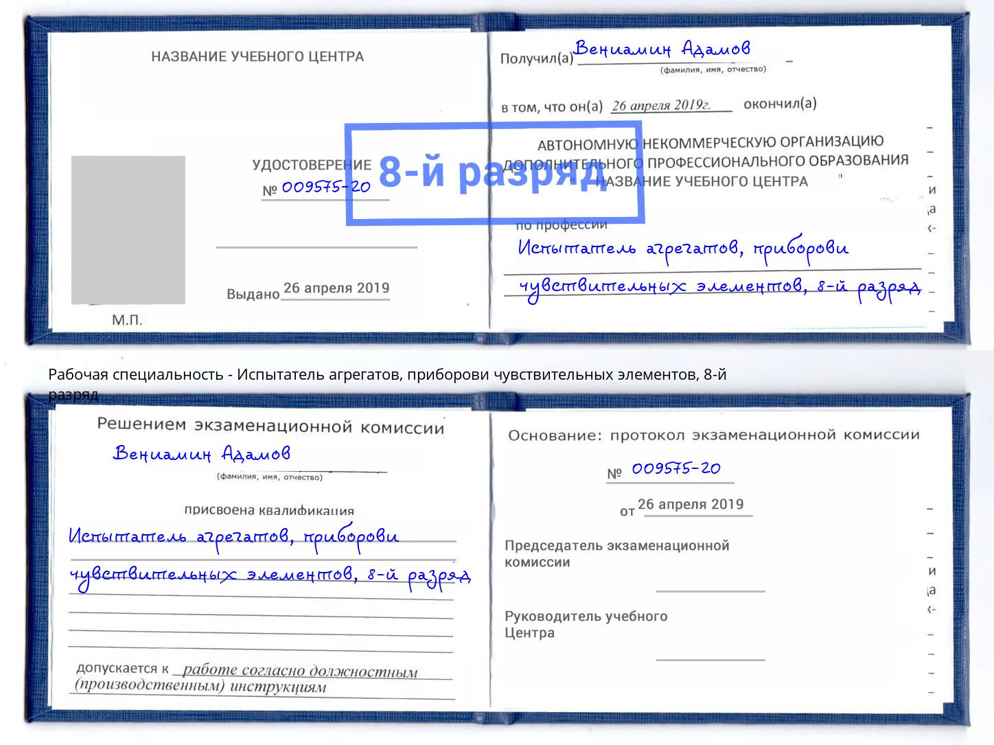 корочка 8-й разряд Испытатель агрегатов, приборови чувствительных элементов Гатчина